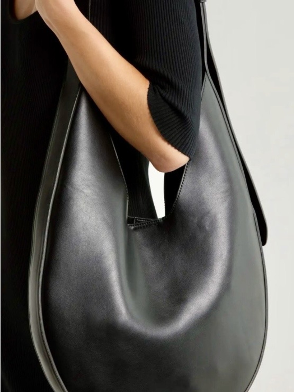 BCBG Black Crescent Leather Shoulder Bag